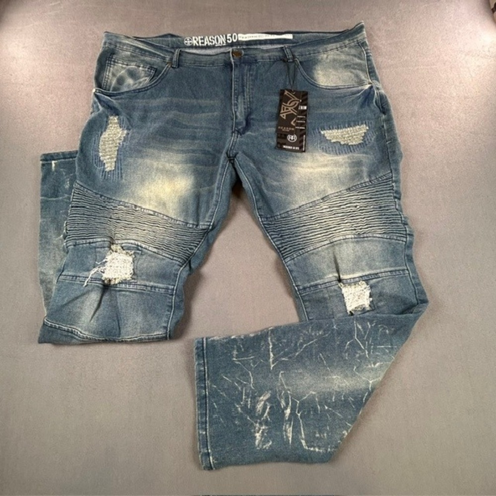 Reason Men's Big and Tall Alto Moto Skinny Denim Jeans 50x32 Stretch